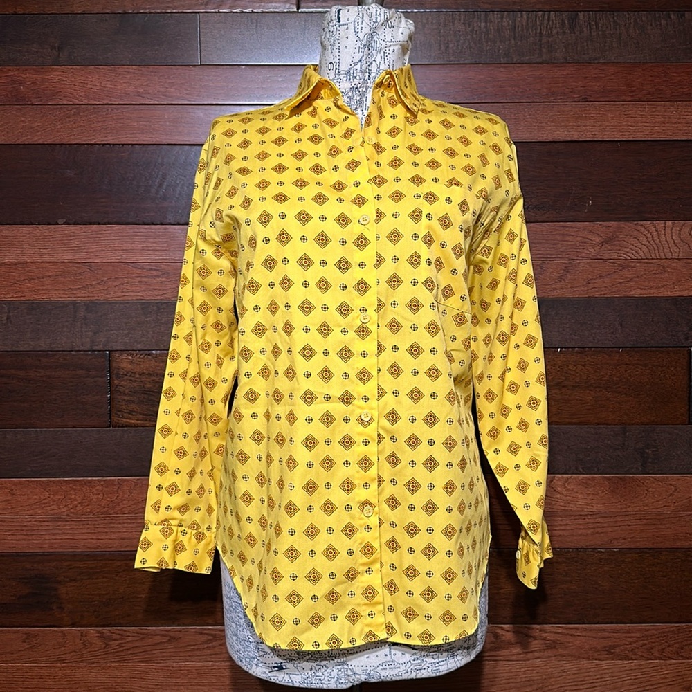 Vintage No Brand Tag Single Stiched Long Sleeve Bright Yellow Button Down